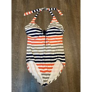 Lands End Women's Nautical Striped‎ One Piece Swimsuit 18